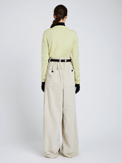 Proenza Schouler Back full length image of model wearing Vivian Top In Argyle Knit in Yellow Multi