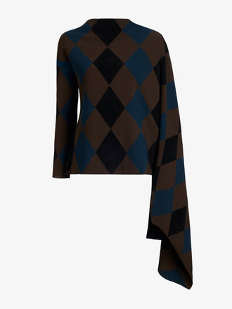 Proenza Schouler Still Life image of Vanne Top In Argyle Velvet Knit in Navy Multi