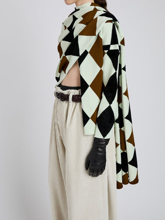 Proenza Schouler Detail image of model wearing Vanne Top in Argyle Velvet Knit in Light Green Multi