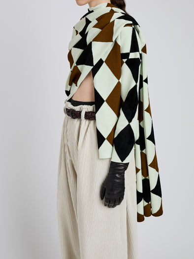 Proenza Schouler Detail image of model wearing Vanne Top in Argyle Velvet Knit in Light Green Multi