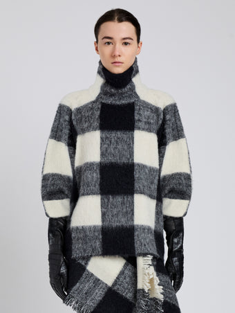 Proenza Schouler Front cropped image of model wearing Kai Top In Brushed Glenplaid Knit in Black Multi