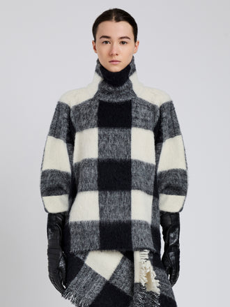 Proenza Schouler Front cropped image of model wearing Kai Top In Brushed Glenplaid Knit in Black Multi