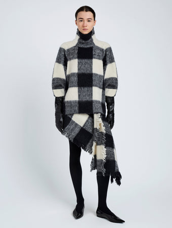 Proenza Schouler Front full length image of model wearing Kai Top In Brushed Glenplaid Knit in Black Multi