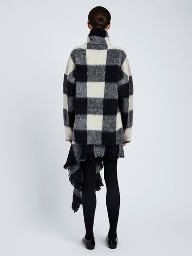 Proenza Schouler Back full length image of model wearing Kai Top In Brushed Glenplaid Knit in Black Multi