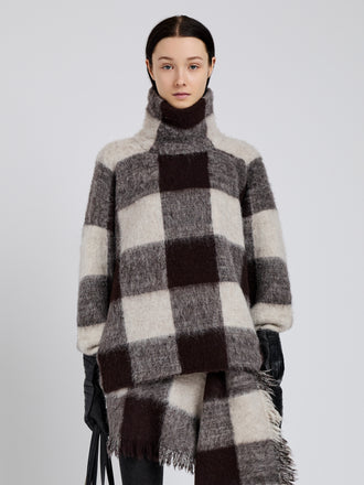 Proenza Schouler Front cropped image of model wearing Kai Top In Brushed Glenplaid Knit in Brown Multi