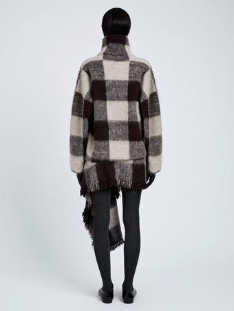Proenza Schouler Back full length image of model wearing Kai Top In Brushed Glenplaid Knit in Brown Multi
