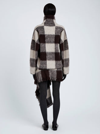 Proenza Schouler Back full length image of model wearing Kai Top In Brushed Glenplaid Knit in Brown Multi