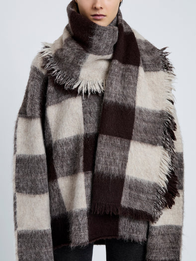 Proenza Schouler image of model wearing Kai Scarf In Brushed Glenplaid Knit in Brown Multi