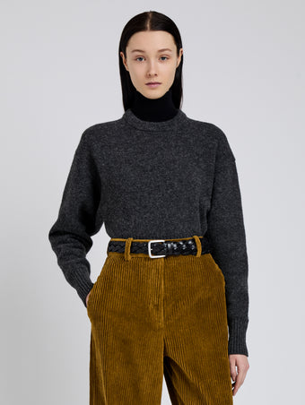Proenza Schouler Front cropped image of model wearing Randi Top In Boiled Wool in Dark Grey