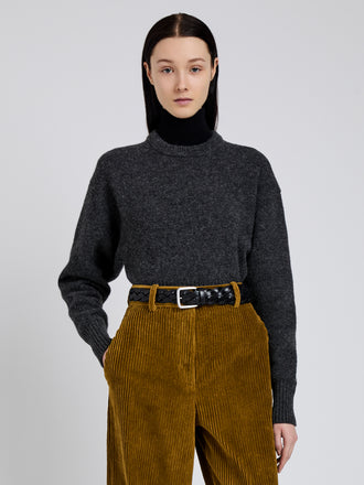 Proenza Schouler Front cropped image of model wearing Randi Top In Boiled Wool in Dark Grey