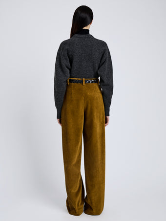 Proenza Schouler Back full length image of model wearing Randi Top In Boiled Wool in Dark Grey