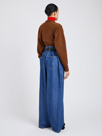 Proenza Schouler Back full length image of model wearing Randi Top in Boiled Wool in Brown