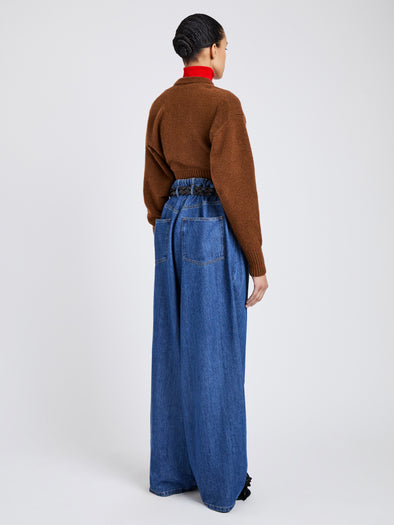 Proenza Schouler Back full length image of model wearing Randi Top in Boiled Wool in Brown