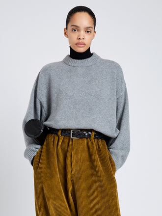 Proenza Schouler Front cropped image of model wearing Ruthi Top In Chunky Cashmere in Grey Melange