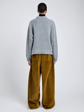 Proenza Schouler Back full length image of model wearing Ruthi Top In Chunky Cashmere in Grey Melange