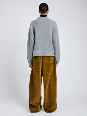 Proenza Schouler Back full length image of model wearing Ruthi Top In Chunky Cashmere in Grey Melange