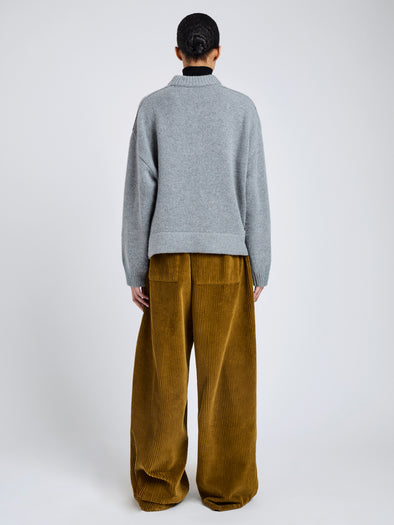 Proenza Schouler Back full length image of model wearing Ruthi Top In Chunky Cashmere in Grey Melange