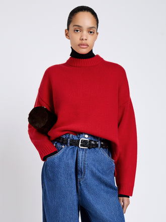 Proenza Schouler Front cropped image of model wearing Ruthi Top In Chunky Cashmere in Red