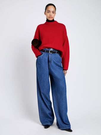 Proenza Schouler Front full length image of model wearing Ruthi Top In Chunky Cashmere in Red
