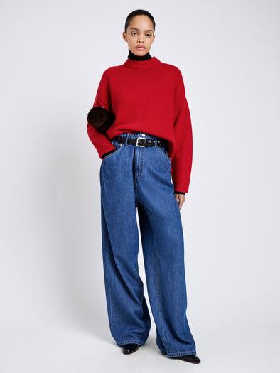 Proenza Schouler Front full length image of model wearing Ruthi Top In Chunky Cashmere in Red