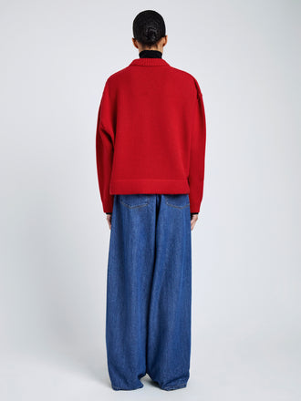 Proenza Schouler Back full length image of model wearing Ruthi Top In Chunky Cashmere in Red