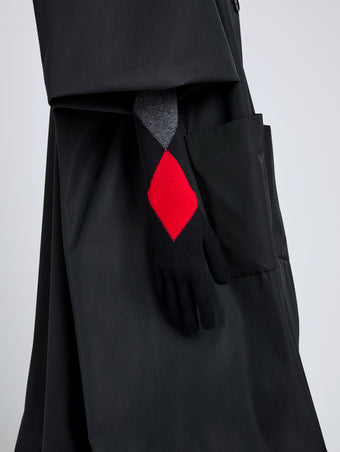 Proenza Schouler image of model wearing Vivian Gloves In Argyle Cashmere Knit in Black Multi
