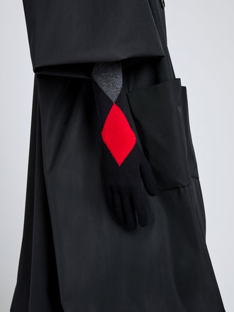 Proenza Schouler image of model wearing Vivian Gloves In Argyle Cashmere Knit in Black Multi