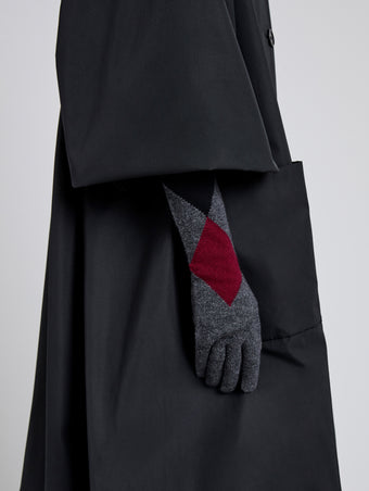 Proenza Schouler image of model wearing Vivian Gloves in Argyle Cashmere Knit in Grey Multi with black jacket