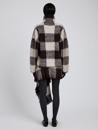 Proenza Schouler Back full length image of model wearing Kai Skirt in Brushed Glenplaid Knit in Brown Multi