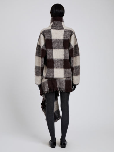 Proenza Schouler Back full length image of model wearing Kai Skirt in Brushed Glenplaid Knit in Brown Multi