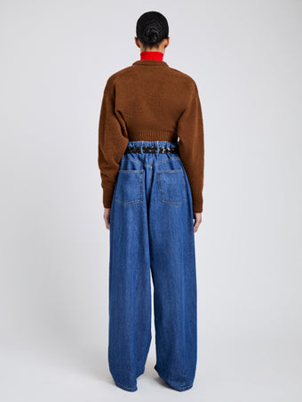 Proenza Schouler Back full length image of model wearing Salome Jean in Lightweight Denim in Medium Blue