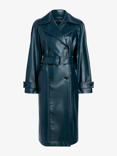 Proenza Schouler Still Life image of Benedetta Trench Coat in Coated Cotton in Bottle Green