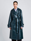 Proenza Schouler Front cropped image of model wearing Benedetta Trench Coat in Coated Cotton in Bottle Green
