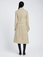 Proenza Schouler Back full length image of model wearing Kinsley Jacket in Boucle Twill Suiting in Off White