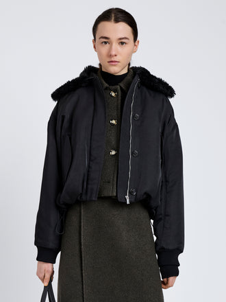 Proenza Schouler Front cropped image of model wearing Vadra Jacket in Recycled Nylon Twill in Black