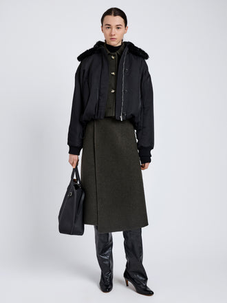 Proenza Schouler Front full length image of model wearing Vadra Jacket in Recycled Nylon Twill in Black