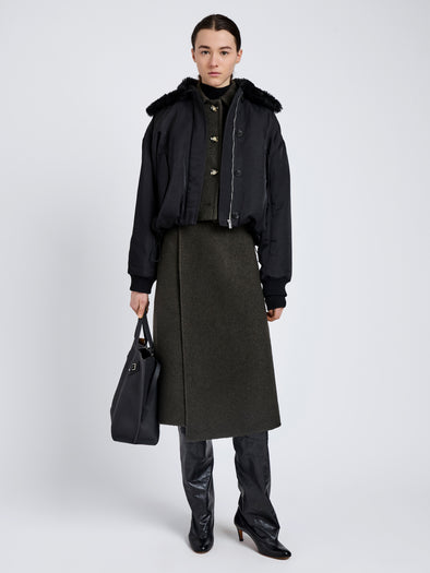 Proenza Schouler Front full length image of model wearing Vadra Jacket in Recycled Nylon Twill in Black