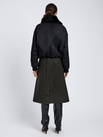 Proenza Schouler Back full length image of model wearing Vadra Jacket in Recycled Nylon Twill in Black