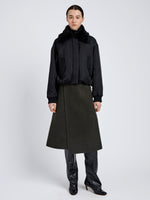 Proenza Schouler Front full length image of model wearing Vadra Jacket in Recycled Nylon Twill in Black