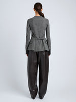Proenza Schouler Back full length image of model wearing Annemarie Jacket in Melange Suiting in Dark Grey Melange