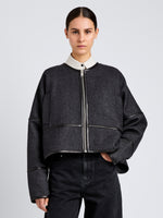 Proenza Schouler Front cropped image of model wearing Ticiana Jackets in Double Wool Twill in Charcoal Melange