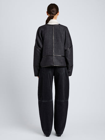 Proenza Schouler Back full length image of model wearing Ticiana Jackets in Double Wool Twill in Charcoal Melange