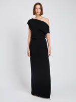 Proenza Schouler Front full length image of model wearing Rosina Dress in Light Double Crepe in Black