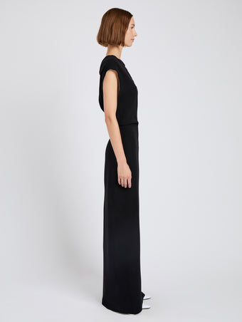 Proenza Schouler Side full length image of model wearing Rosina Dress in Light Double Crepe in Black