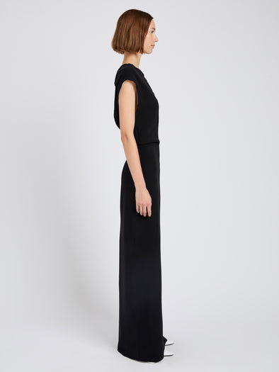Proenza Schouler Side full length image of model wearing Rosina Dress in Light Double Crepe in Black