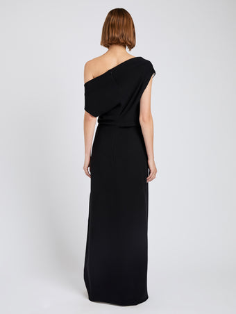 Proenza Schouler Back full length image of model wearing Rosina Dress in Light Double Crepe in Black