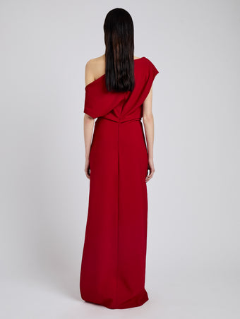 Proenza Schouler Back full length image of model wearing Rosina Dress in Light Double Crepe in Scarlet