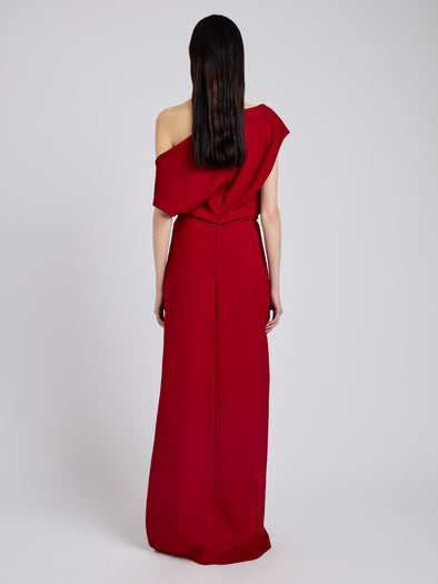 Proenza Schouler Back full length image of model wearing Rosina Dress in Light Double Crepe in Scarlet