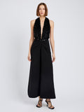Proenza Schouler Front full length image of model wearing Moira Dress in Embroidered Compact Crepe in Black