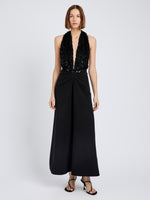 Proenza Schouler Front full length image of model wearing Moira Dress in Embroidered Compact Crepe in Black